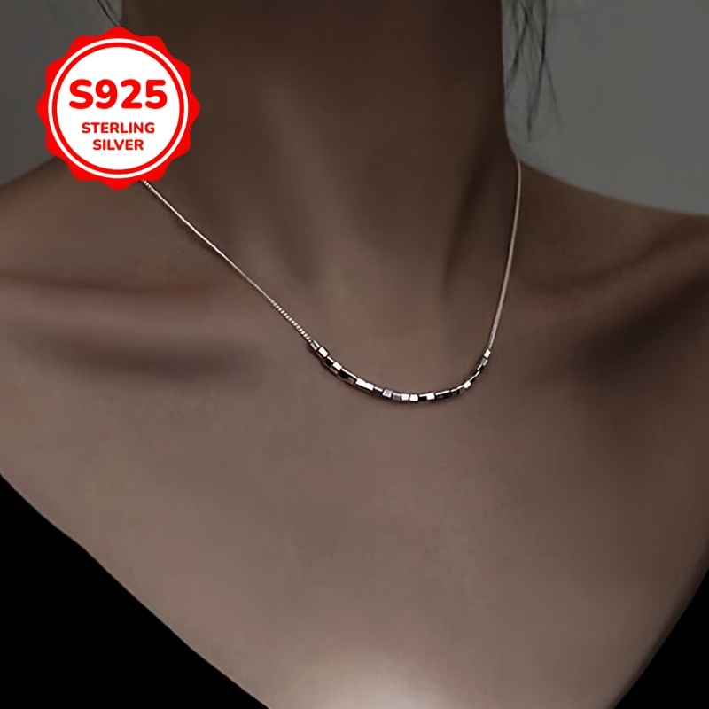 925 Silver Small Square Necklace HypoallHypoallergenic